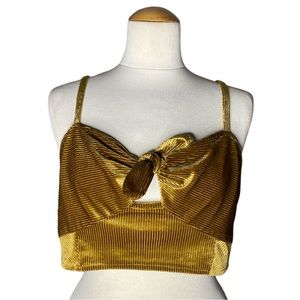 Free People Ribbed Tie Front Metallic Mustard Bralette